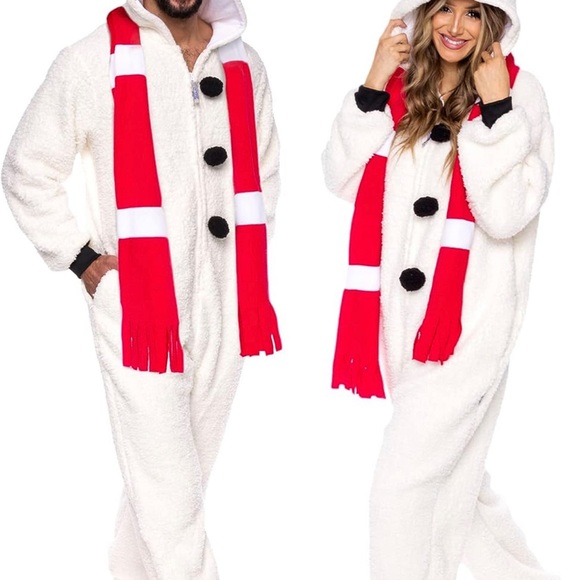 Silver Lilly FUNZIEZ Snowman Costume Sherpa Adult One Piece Cosplay Pjs Unisex - Picture 7 of 7